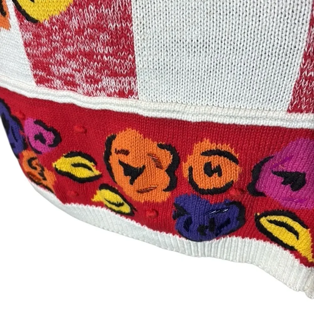 Chaus women’s small vintage 90s tunic sweater heavy plaid floral‎ beaded